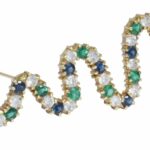 Ladies Diamond, Emerald 
Sapphire 18k Yellow Gold Squiggle Brooch