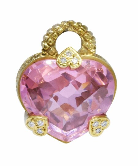 Ladies Heart Pendant 14k Yellow Gold Diamond 
Crystal