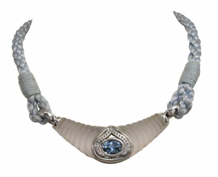 Ladies Necklace 14k White Gold Diamond & Topaz