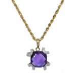 Ladies Necklace 14k Yellow Gold Diamonds 
Amethyst 18.5 inch Chain