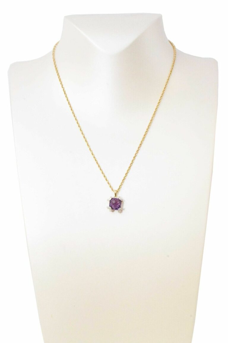 Ladies Necklace 14k Yellow Gold Diamonds 
Amethyst 18.5 inch Chain