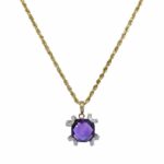 Ladies Necklace 14k Yellow Gold Diamonds 
Amethyst 18.5 inch Chain