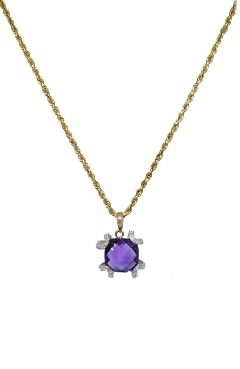 Ladies Necklace 14k Yellow Gold Diamonds 
Amethyst 18.5 inch Chain