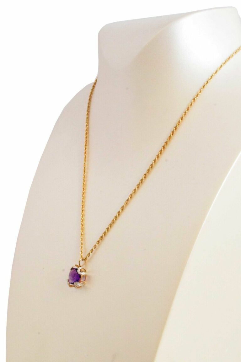 Ladies Necklace 14k Yellow Gold Diamonds 
Amethyst 18.5 inch Chain