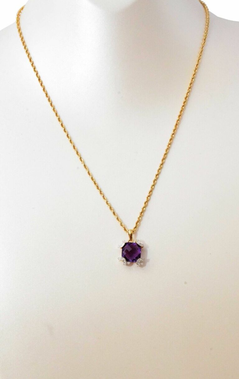 Ladies Necklace 14k Yellow Gold Diamonds 
Amethyst 18.5 inch Chain