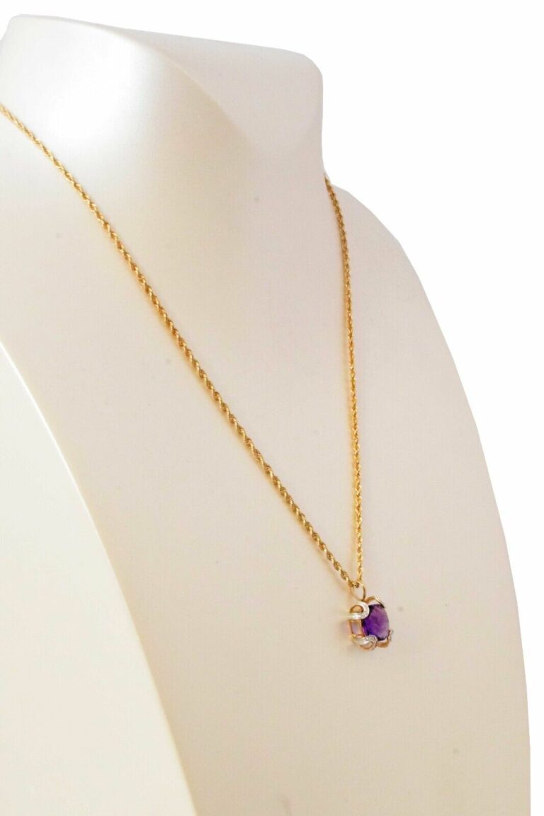 Ladies Necklace 14k Yellow Gold Diamonds 
Amethyst 18.5 inch Chain