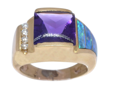 Ladies Ring 14k Gold Diamond 
Amethyst Size 3