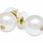 Ladies South Sea Pearl Stud Earrings w/ Bezel Set Diamonds