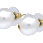 Ladies South Sea Pearl Stud Earrings w/ Bezel Set Diamonds