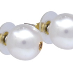 Ladies South Sea Pearl Stud Earrings w/ Bezel Set Diamonds