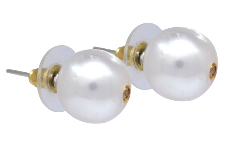 Ladies South Sea Pearl Stud Earrings w/ Bezel Set Diamonds