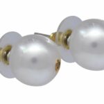 Ladies South Sea Pearl Stud Earrings w/ Bezel Set Diamonds