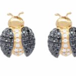 Ladybug Earrings Diamond 
18k Yellow Gold