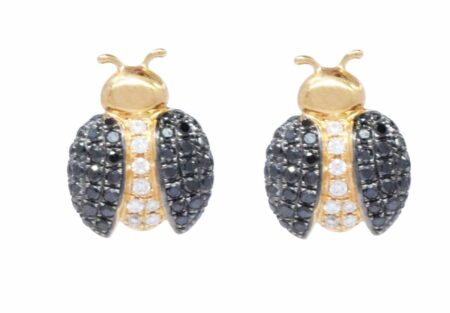 Ladybug Earrings Diamond 
18k Yellow Gold