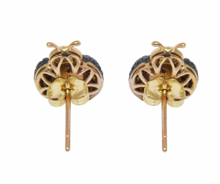 Ladybug Earrings Diamond 
18k Yellow Gold