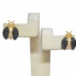 Ladybug Earrings Diamond 
18k Yellow Gold