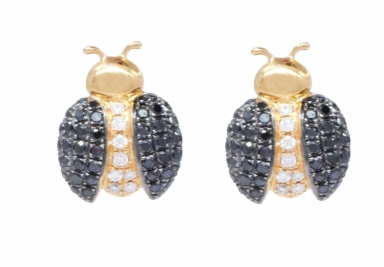 Ladybug Earrings Diamond 
18k Yellow Gold