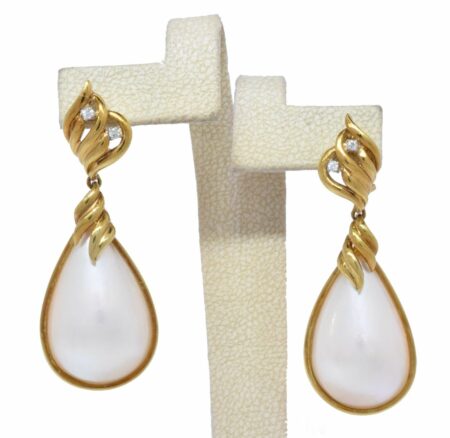 Mabe Pearl 
Diamond 18k Yellow Gold Pear Shape Dangle Earrings