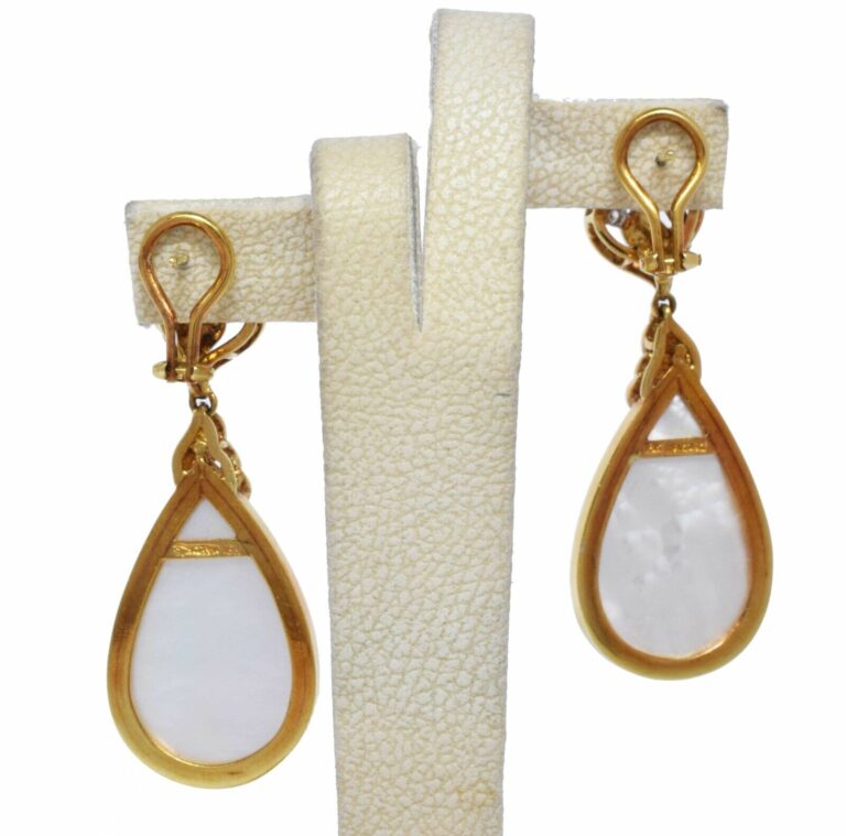 Mabe Pearl 
Diamond 18k Yellow Gold Pear Shape Dangle Earrings