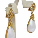 Mabe Pearl 
Diamond 18k Yellow Gold Pear Shape Dangle Earrings