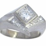 Mens Abstract Ring 14k White Gold 
Diamond 9.75