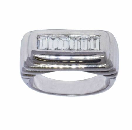 Mens Contemporary 1.00 CT Diamond Ring 14k White Gold 8