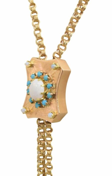 Opal 
Tuquoise Lanyard Link Chain Necklace in 14k Yellow Gold