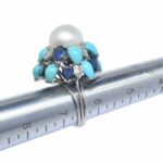 Pearl 
Diamond 
Sapphire 
Turquoise Ring in 18k White Gold Ladies 6.5