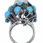 Pearl 
Diamond 
Sapphire 
Turquoise Ring in 18k White Gold Ladies 6.5