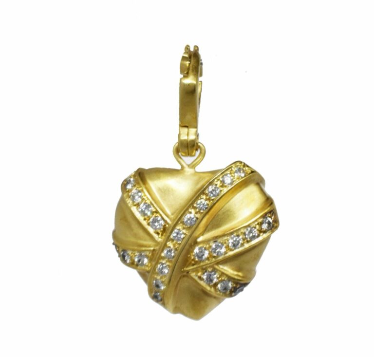 Raafiy 1.00 Ct Diamond 
14k Yellow Gold Puffed Ribbon Heart Pendant