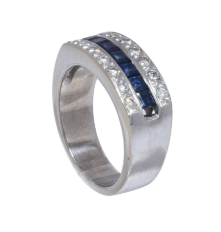 Ring 14k White Gold Diamond 
Sapphire Band Size 7