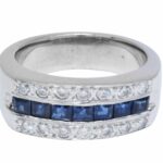 Ring 14k White Gold Diamond 
Sapphire Band Size 7