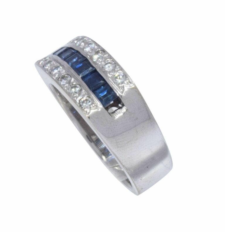 Ring 14k White Gold Diamond 
Sapphire Band Size 7