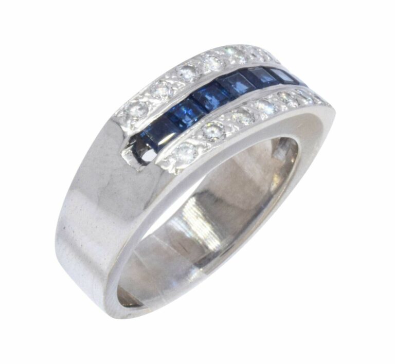 Ring 14k White Gold Diamond 
Sapphire Band Size 7