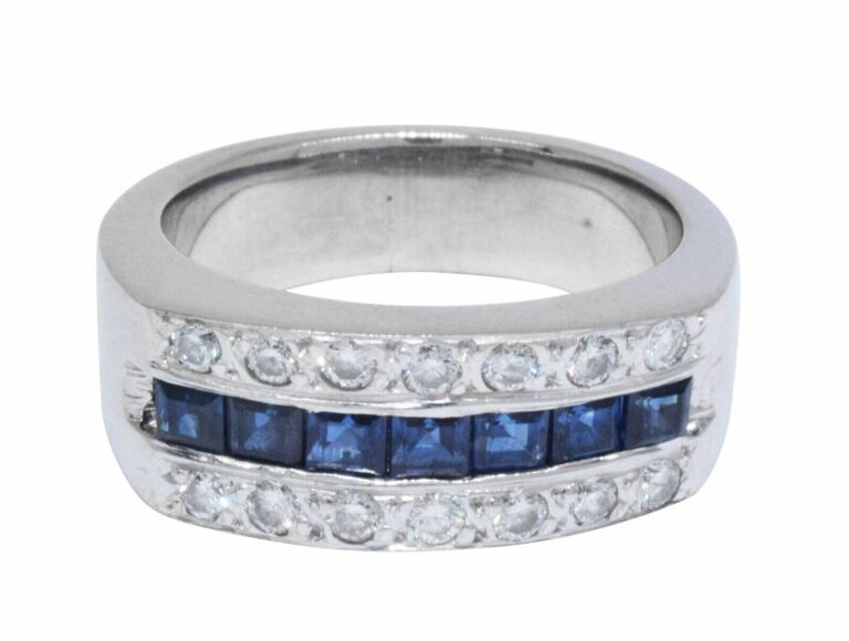 Ring 14k White Gold Diamond 
Sapphire Band Size 7