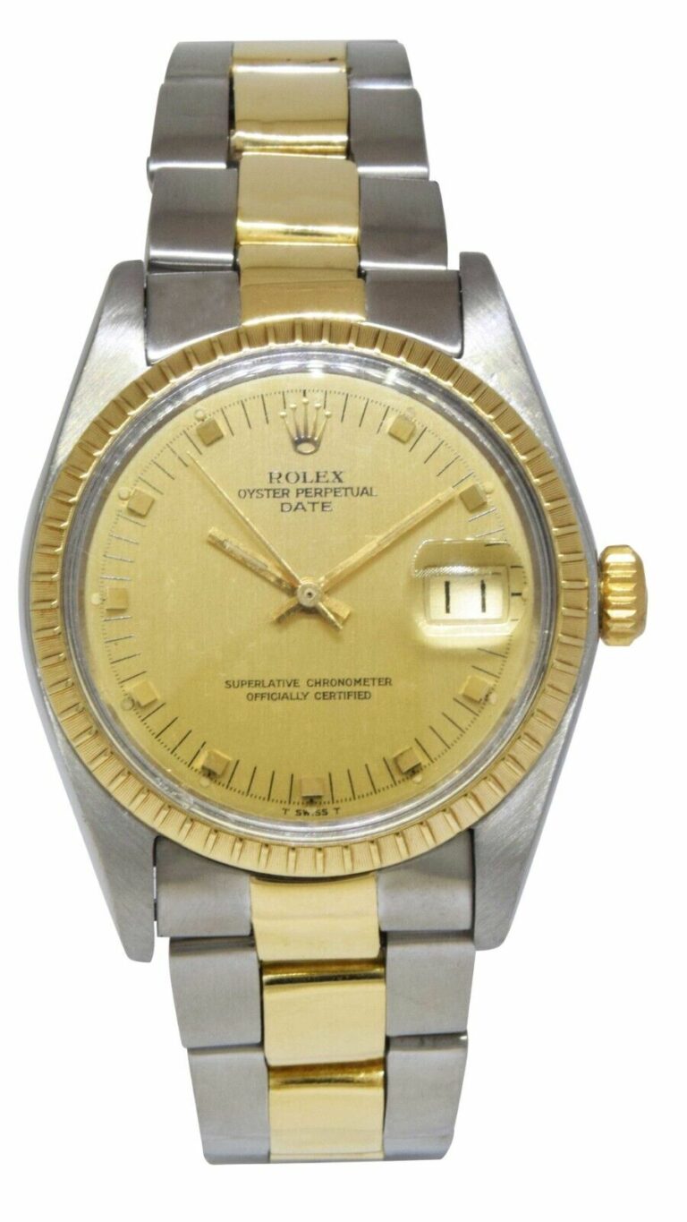 Rolex Date 14k Yellow Gold/Steel Champagne Dial Mens 34mm Vintage Watch 1505