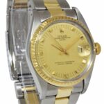 Rolex Date 14k Yellow Gold/Steel Champagne Dial Mens 34mm Vintage Watch 1505