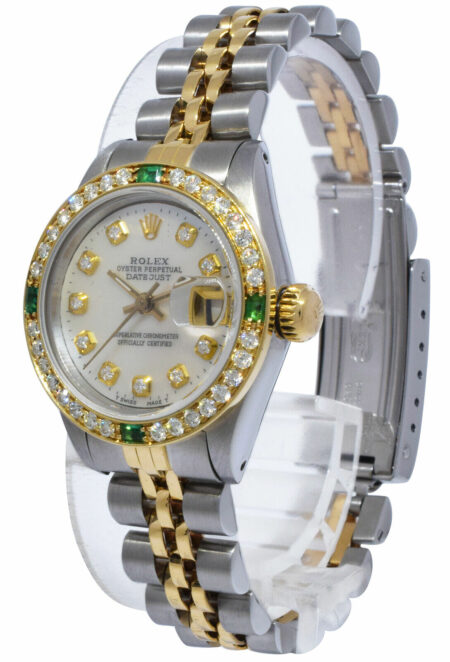 Rolex Datejust 18k Yellow Gold/Steel MOP Diamond/Emerald Ladies 26mm Watch 69173