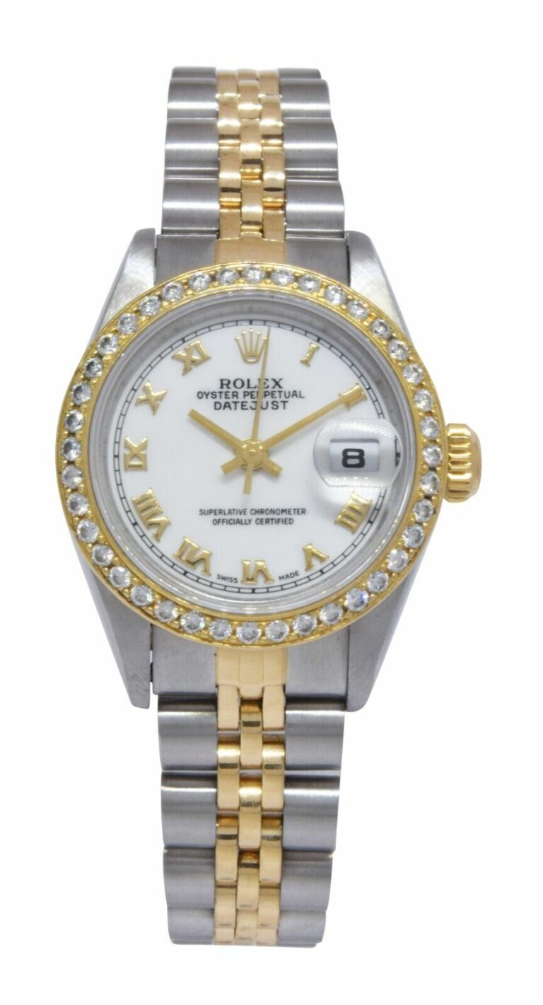 Rolex Datejust 18k Yellow Gold/Steel White Dial Diamond Bezel 26mm Watch U 69173