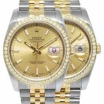 Rolex Datejust 18k YG/Steel Champagne Dial Diamond Bezel Mens Watch D 116233