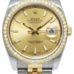 Rolex Datejust 18k YG/Steel Champagne Dial Diamond Bezel Mens Watch D 116233