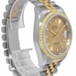 Rolex Datejust 18k YG/Steel Champagne Dial Diamond Bezel Mens Watch D 116233