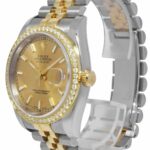 Rolex Datejust 18k YG/Steel Champagne Dial Diamond Bezel Mens Watch D 116233