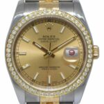 Rolex Datejust 18k YG/Steel Champagne Dial Diamond Bezel Mens Watch D 116233