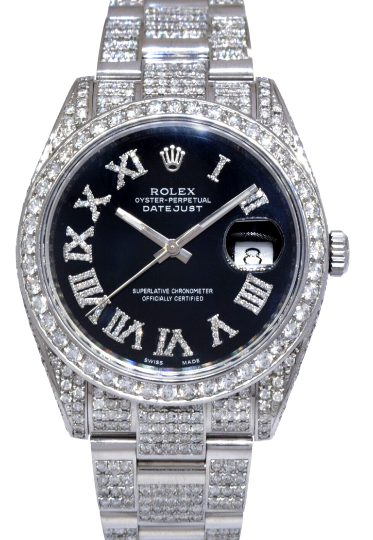 Rolex Datejust 41 Steel Diamond Iced Out Black Dial Oyster Watch 126300