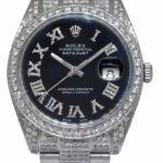 Rolex Datejust 41 Steel Diamond Iced Out Black Dial Oyster Watch 126300