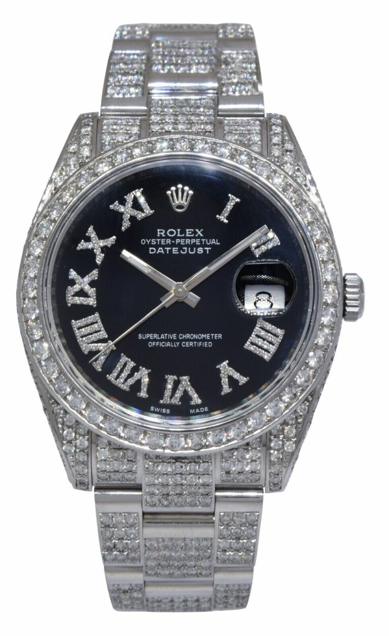 Rolex Datejust 41 Steel Diamond Iced Out Black Dial Oyster Watch 126300