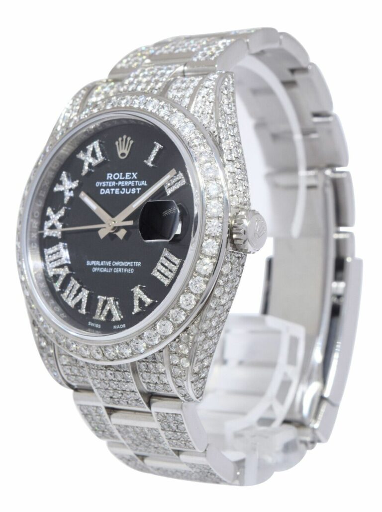 Rolex Datejust 41 Steel Diamond Iced Out Black Dial Oyster Watch 126300