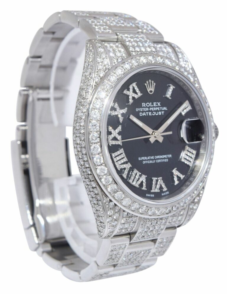 Rolex Datejust 41 Steel Diamond Iced Out Black Dial Oyster Watch 126300