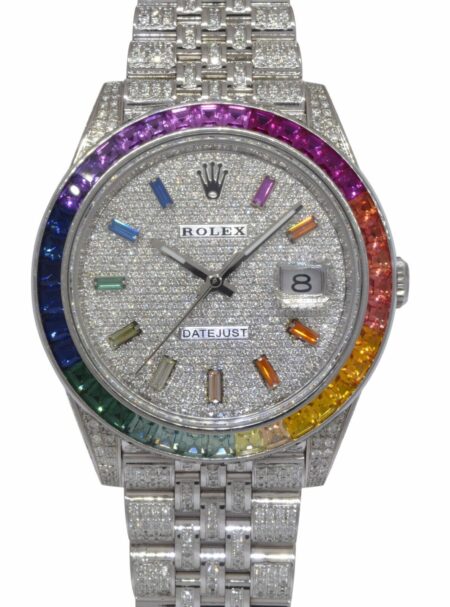 Rolex Datejust 41 Steel Rainbow Diamond Iced Out Jubilee Watch +Card '22 126300